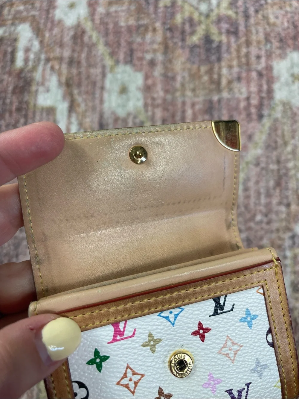 Louis Vuitton Monogram Multicolor Porte-Monnaie Plat Coin Purse White Authentic